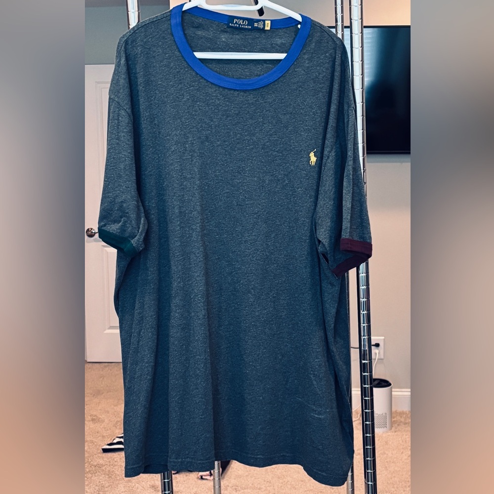 Polo Ralph Lauren ringer tee blue neckline contrasting cuffs big man 3XL tall